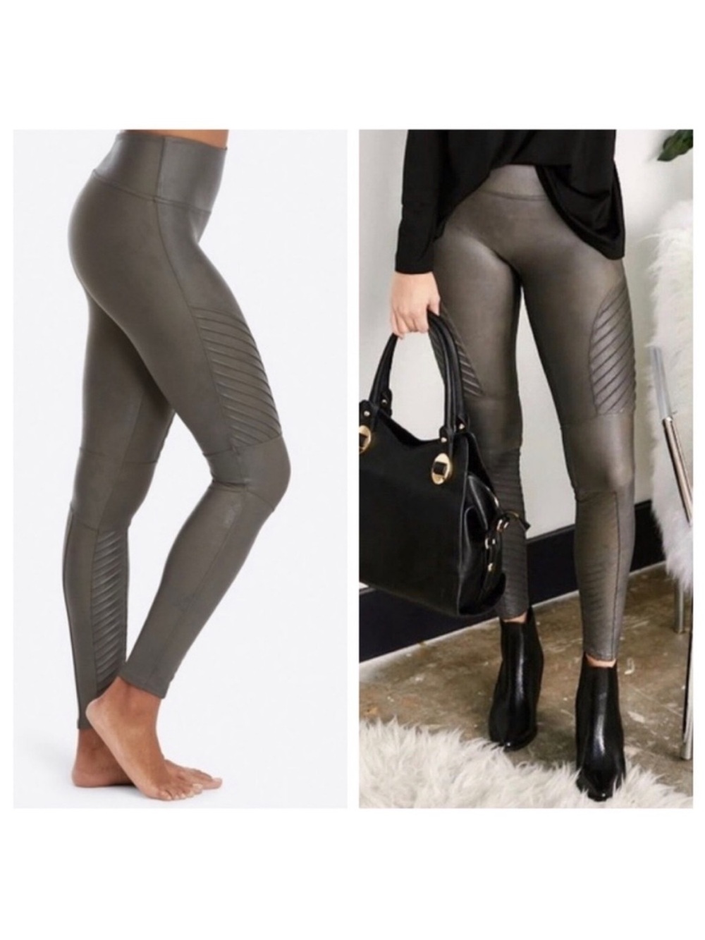 Spanx moto faux leather legging pant  XS 0 grey gunmetal